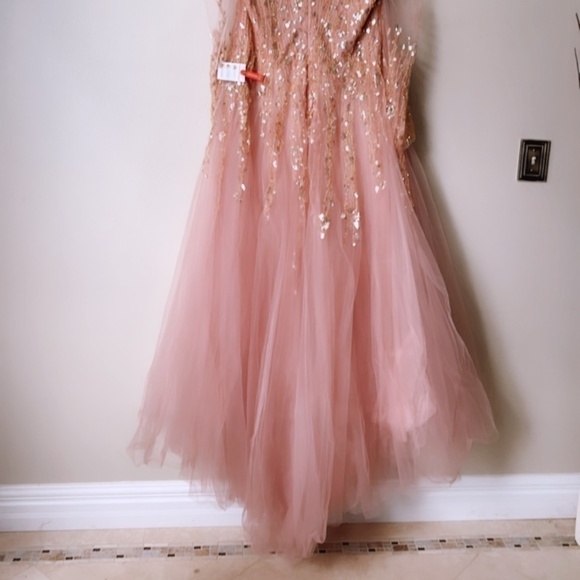 NWT Mac Duggal 20295 Embellished V Neck Long Sleeve A Line Gown Pink Size 16 - Picture 10 of 12